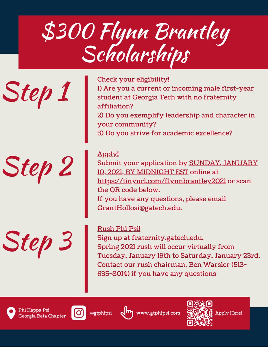 gtphipsi's tweet photo. DON’T WAIT! THE FLYNN BRANTLEY SCHOLARSHIP IS DUE TODAY! GET YOUR APPLICATION IN ASAP.

To apply, please visit https://t.co/K9eYWyQpgJ

Check out our website at https://t.co/alcm688aos

If you know any freshmen men at Georgia Tech, feel free to tag them or let them know! https://t.co/2GwMsPRX3w