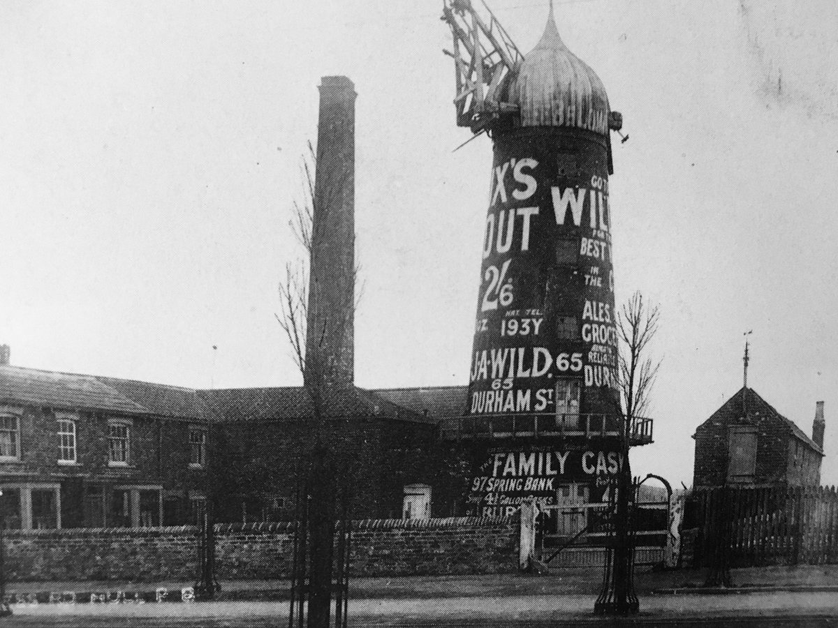 The Rank windmill on Holderness Road wasn’t always black. No date on this pic when it lacked sails and was covered in advertising.