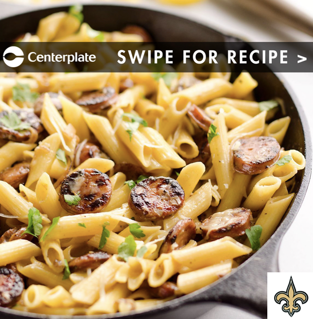 sodexo_live's tweet photo. If you aren't one of the 3,000 fans at the @MBSuperdome  for today's @Saints playoff game against the @ChicagoBears, try making this cajun-inspired Chicken &amp; Sausage Pasta from Chef Lenny, and enjoy a taste of the #DomeAtHome. #Saints #ForNOLA https://t.co/6Yrf90vAWg