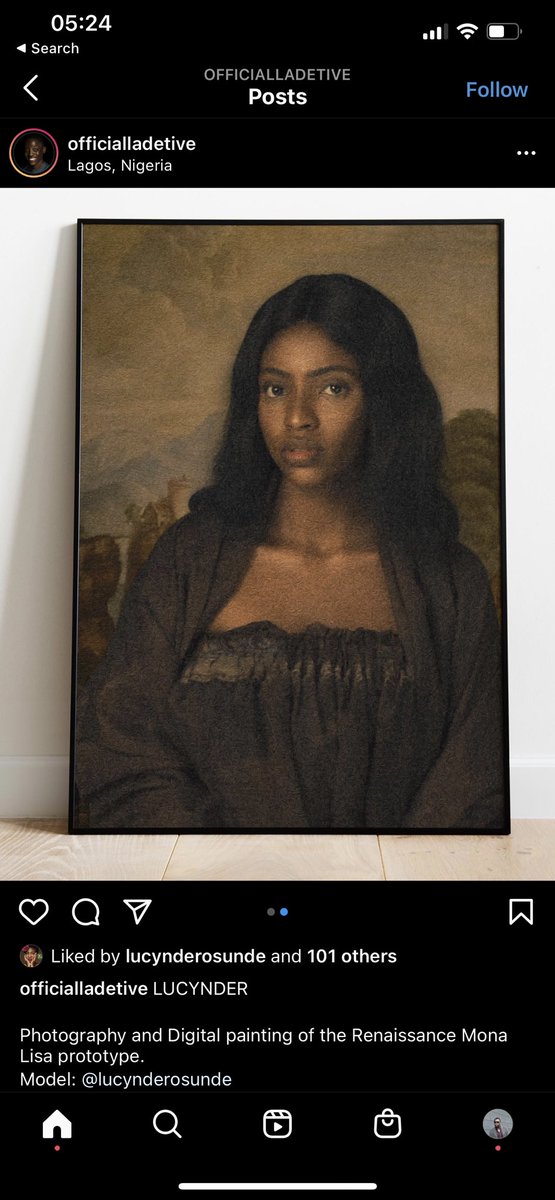 A Nigerian photographer recreated the Famous Monalisa Portrait using a Nigerian model.