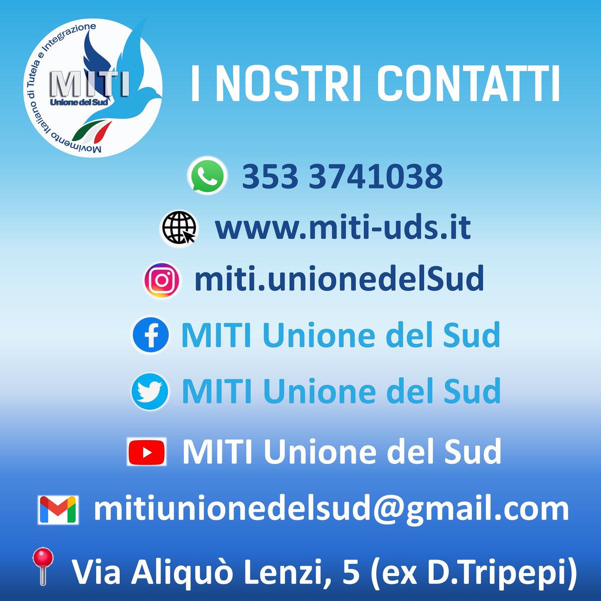 MitiUdS's tweet photo. I nostri contatti
@fabio_putorti
Seguiteci e venite a trovarci
🔵Miti Unione del Sud⚪ https://t.co/1kWSYE2Al0