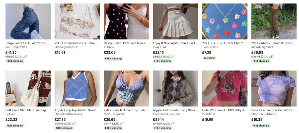 Ebay & Etsy:You can find loads of handmade clothes on these websites! Quite a few are trendy. You can find some really beautiful handmade pieces here. If you're looking for a certain style just search it up! For example, I searched "y2k fashion" and found these.