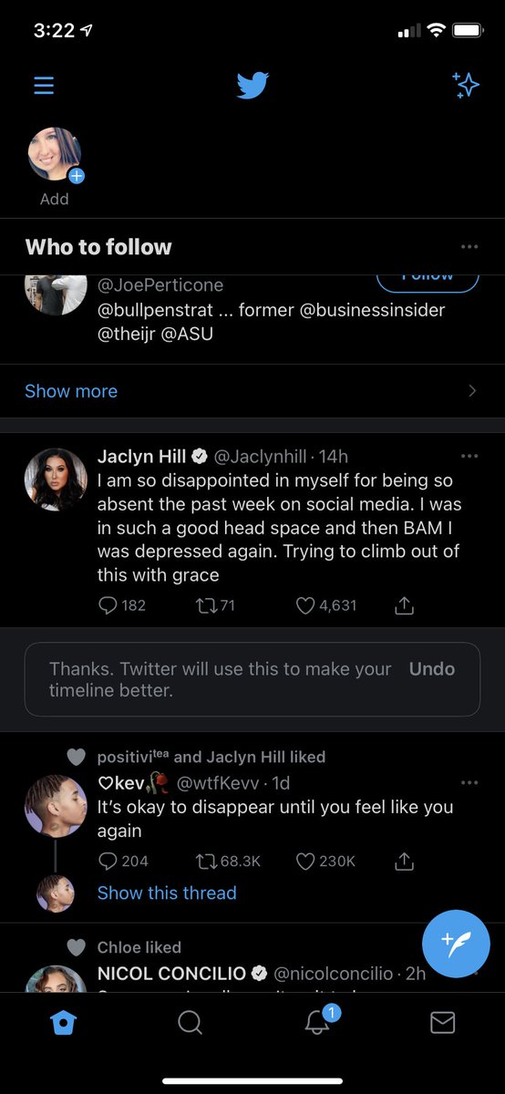 erinlangg's tweet photo. @Jaclynhill This tweet was directly under yours, too perfect! Take care of yourself.💜 https://t.co/lWvNz5Ejhx