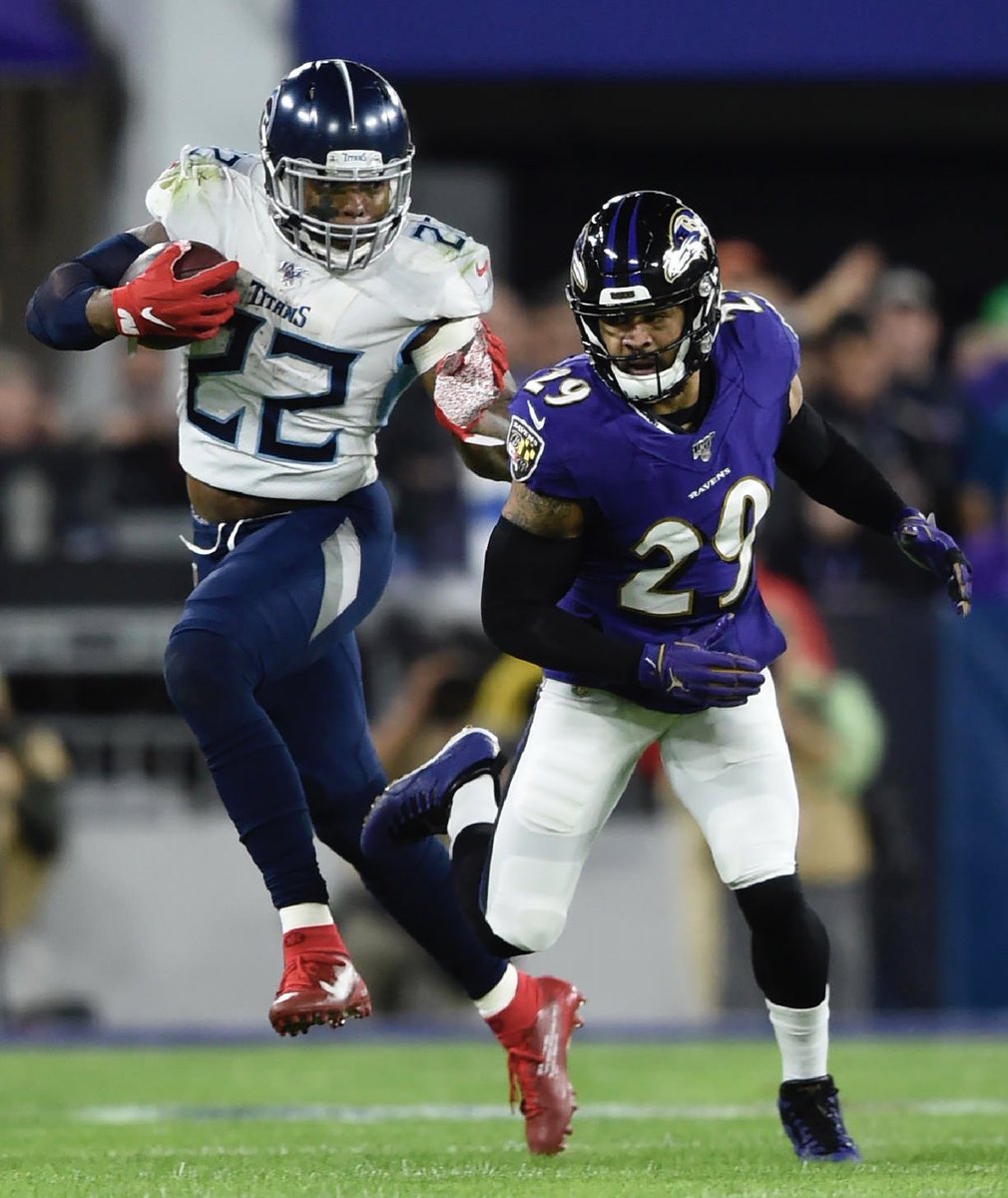 NFLMemes's tweet image. Derrick Henry is struggling to run against the Ravens because he’s missing his best lead blocker.