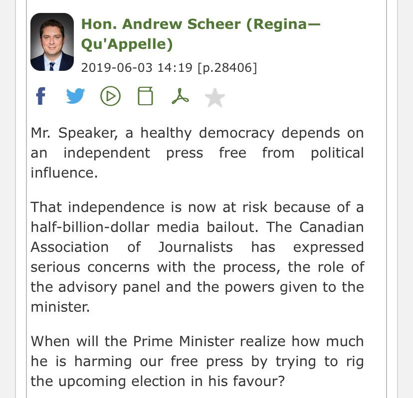 It wasn't just this one instance but a feature of the CPC leading into the last election. Here's a few examples of what was said in the House of Commons and broadcast back to their supporters on social media: https://twitter.com/tylerwatt90/status/1347730208166731777