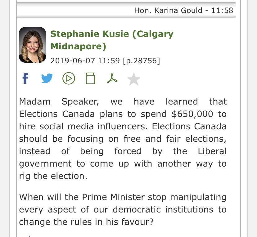 It wasn't just this one instance but a feature of the CPC leading into the last election. Here's a few examples of what was said in the House of Commons and broadcast back to their supporters on social media: https://twitter.com/tylerwatt90/status/1347730208166731777