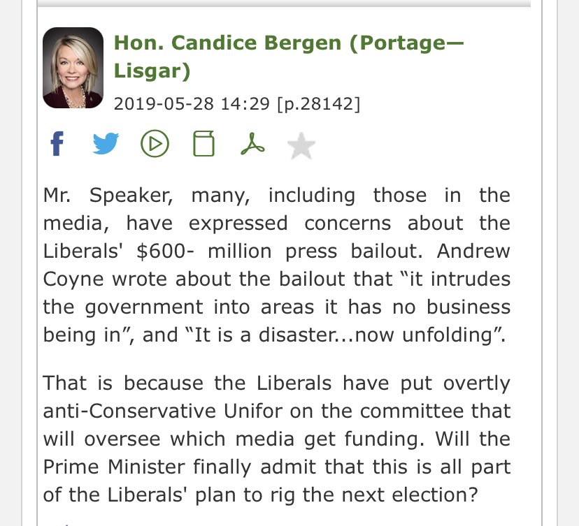 It wasn't just this one instance but a feature of the CPC leading into the last election. Here's a few examples of what was said in the House of Commons and broadcast back to their supporters on social media: https://twitter.com/tylerwatt90/status/1347730208166731777