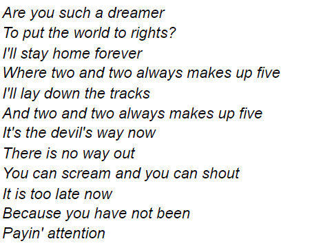 Lan Qiren and his Lan teachings as "2+2=5"  https://open.spotify.com/track/4xkcGfpM9RwB4IiQ7yx2dB