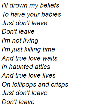 Madam Lan as "True Love Waits" https://open.spotify.com/track/07XaOyTS5hyaWiUK1Bc3bR