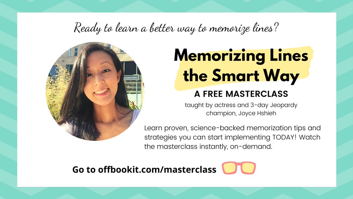 OffBookIt's tweet image. Do you struggle with memorizing lines? Check out this FREE MASTERCLASS, Memorizing Lines the Smart Way! There's a lot of juicy tips here you can start putting into practice TODAY!

Go to offbookit.com/masterclass 
#actorslife #acting