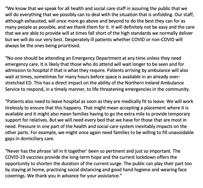 A joint statement from our six Health Trust CEOs tonight, our health service is under pressure, like never before, please play your part, follow guidance, you know what to do!

Stay Home, Protect the NHS, Save Lives!
