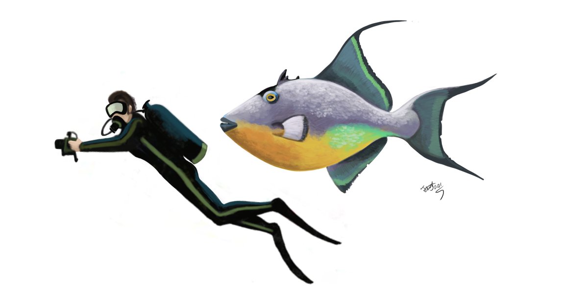 My second attempt at the giant triggerfish Balistes vegai from Miocene Cuba! :B #Triggerfish are notoriously aggressive and have a powerful bite so of course the Miocene had to go and make a giant version. #balistesvegai #miocene #fish #paleoart