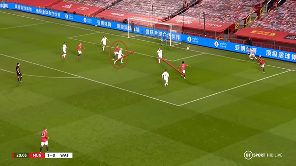 This was impressive, even if nothing occurred from it. As the ball falls down and Lingard hits it on the volley, Greenwood anticipates that the ball will flash across goal and makes a quick movement to be in a position for a tap in. Edinson Cavani esque anticipation.