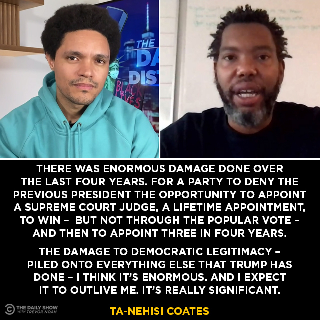 TheDailyShow's tweet photo. Ta-Nehisi Coates discusses the lasting damage of Trump’s term: https://t.co/FCjFzL7BPE https://t.co/ebhMkX0Ojm