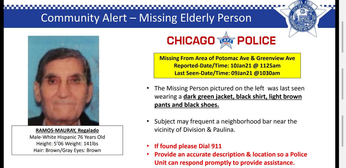 ChicagoCAPS14's tweet image. Please help us find a missing elderly person. Frequents the area around Division and Paulina.