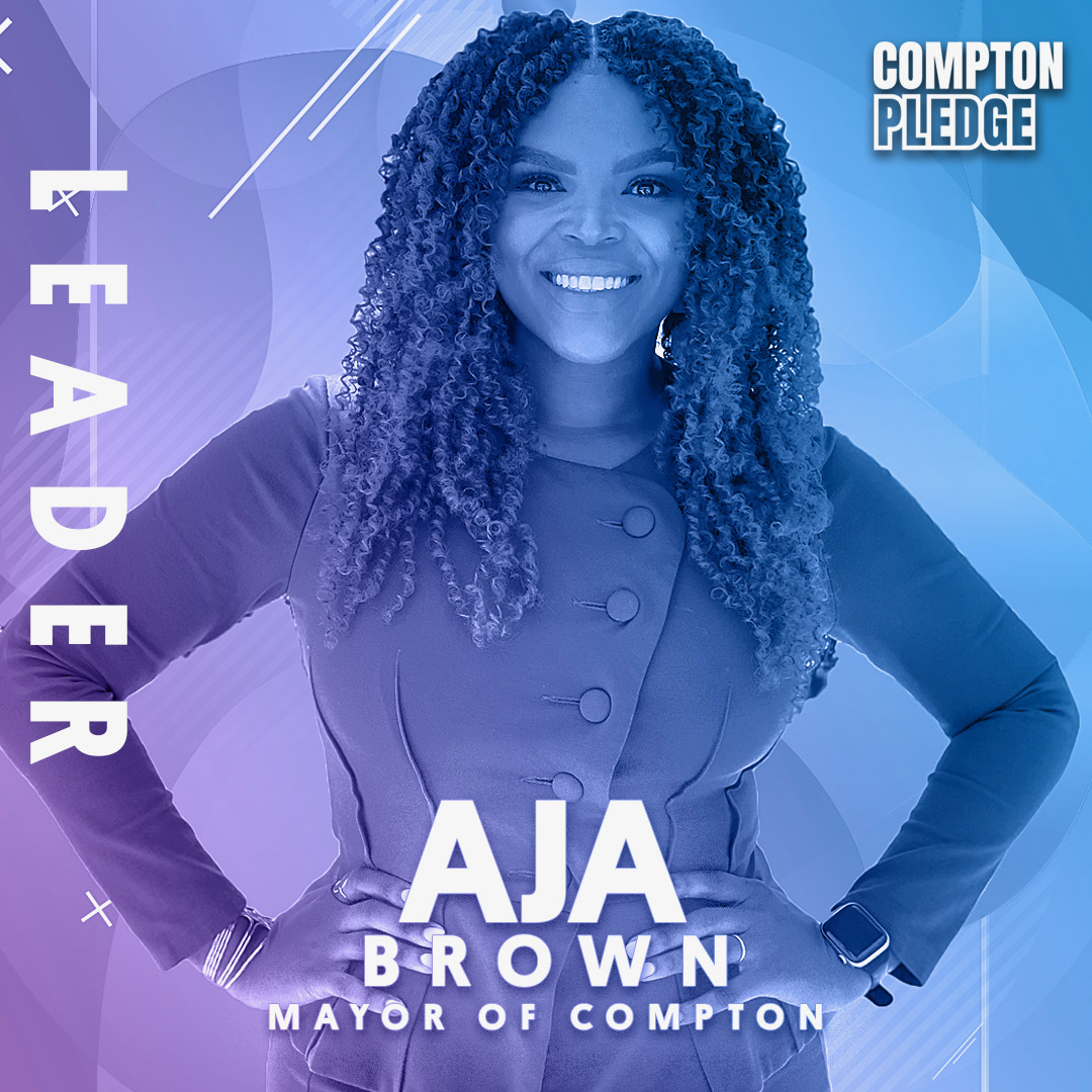 ComptonPledge's tweet photo. Mayor @AjaLBrown is a true advocate of the people. From her work in passing the #BREATEAct, to removing the Sheriff's Department, she is revolutionizing the health, safety and wellness of her residents! #straightintocompton #Pledgecompton https://t.co/JQmmKiaSOW