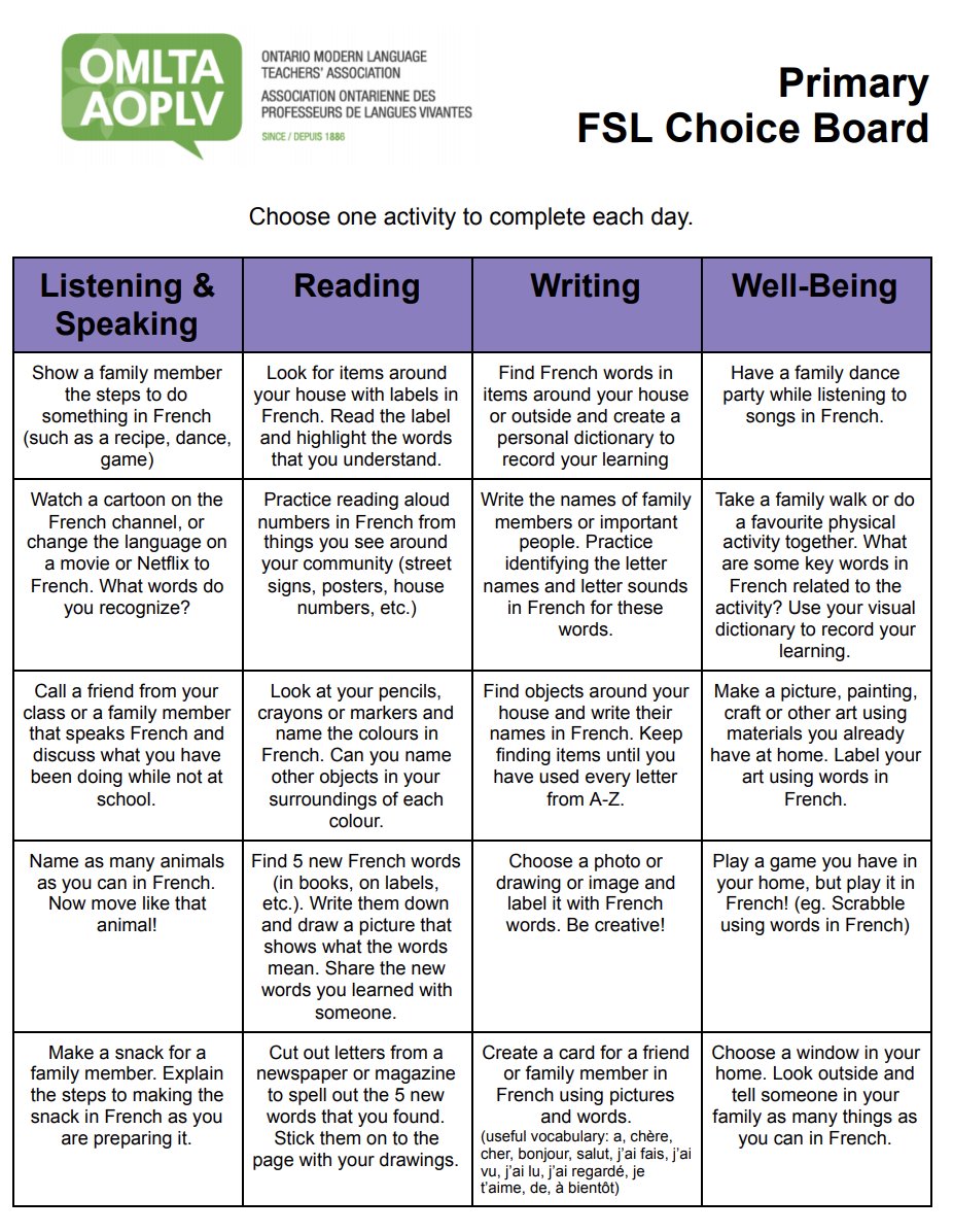 Omlta Aoplv Looking For Asynchronous Ideas For This Week Check Out These Choice Boards Omlta Fsl Frimm