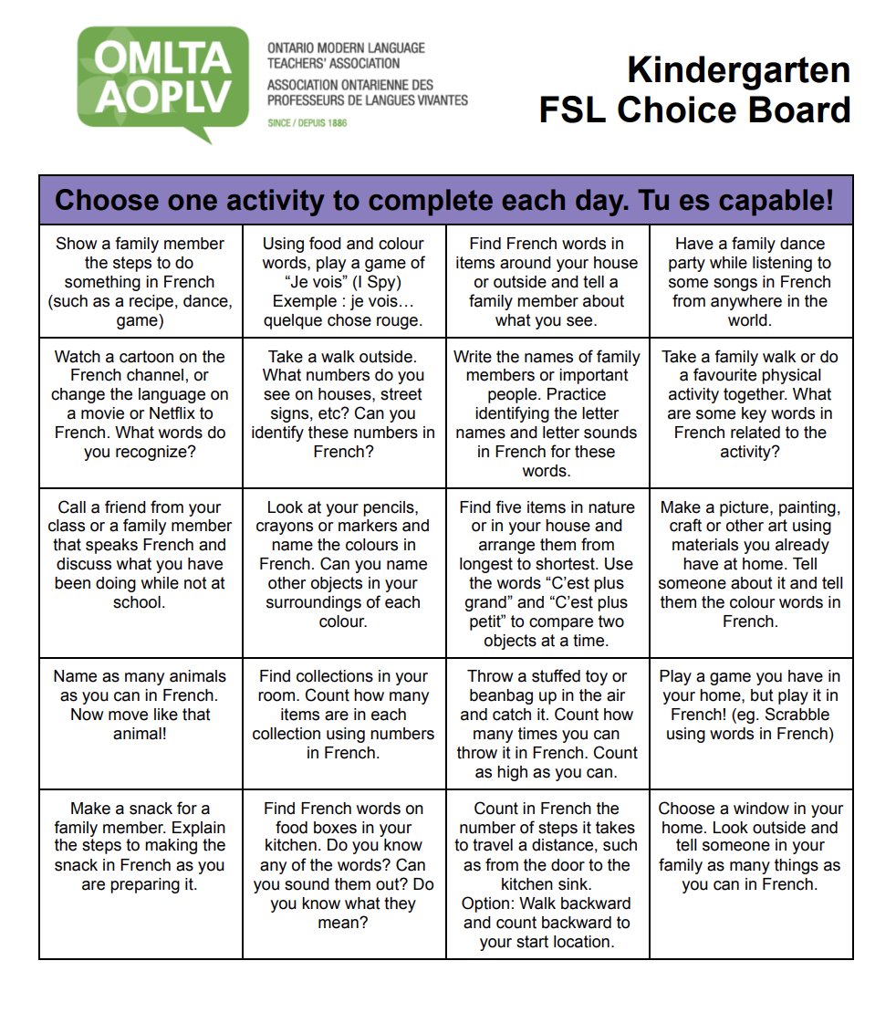 Looking for asynchronous ideas for this week? Check out these Choice Boards! <a href="/OMLTA/">OMLTA/AOPLV</a> #FSL #frimm