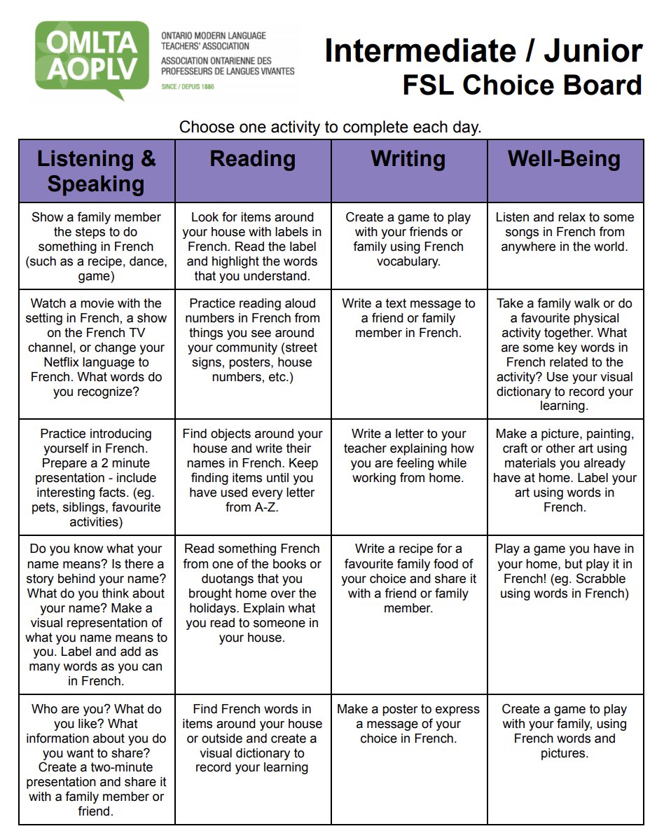 OMLTA's tweet photo. Looking for asynchronous ideas for this week? Check out these Choice Boards! @OMLTA #FSL #frimm https://t.co/OMbxLJj5Qd