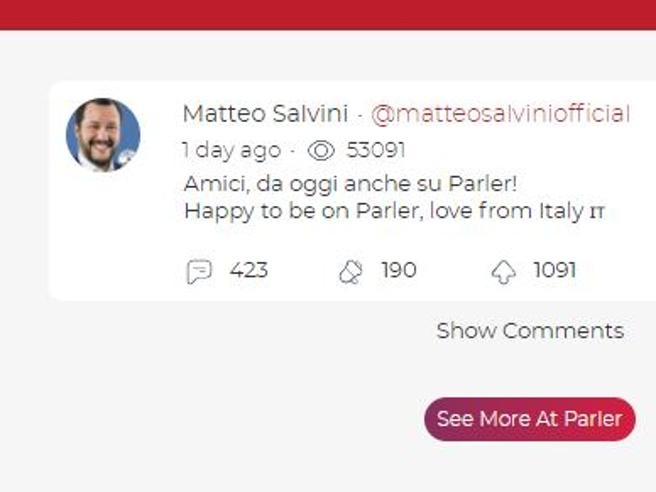 Salvini si iscrive su Parler, il social che piace ai sostenitori di Trump csera.it/8daf41cbzP