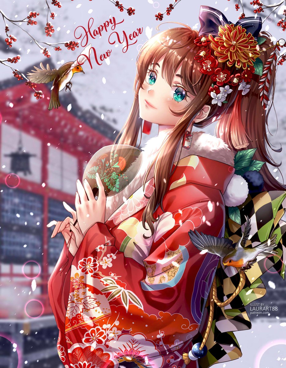 Anime Original Character New Year Celebration 4K wallpaper download