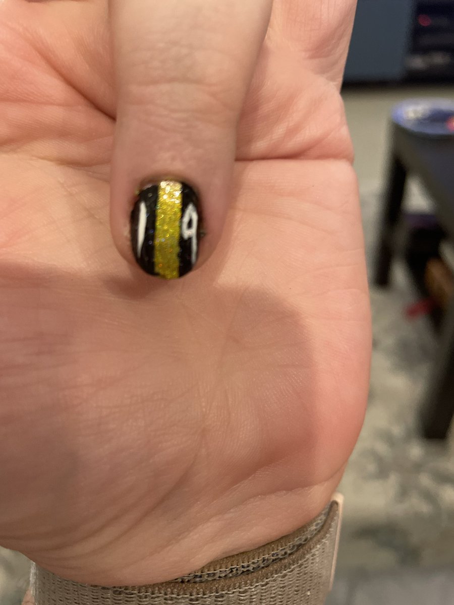 Talk about uncommon pairings: @holotaco #nailpolish to make @steelers #nailart @TeamJuJu #blackandgold @nailogical #holotaco #steelers #NFLPlayoffs #football #scatteredholotaco #onecoatblack #lemonsucker #notmilkywhite