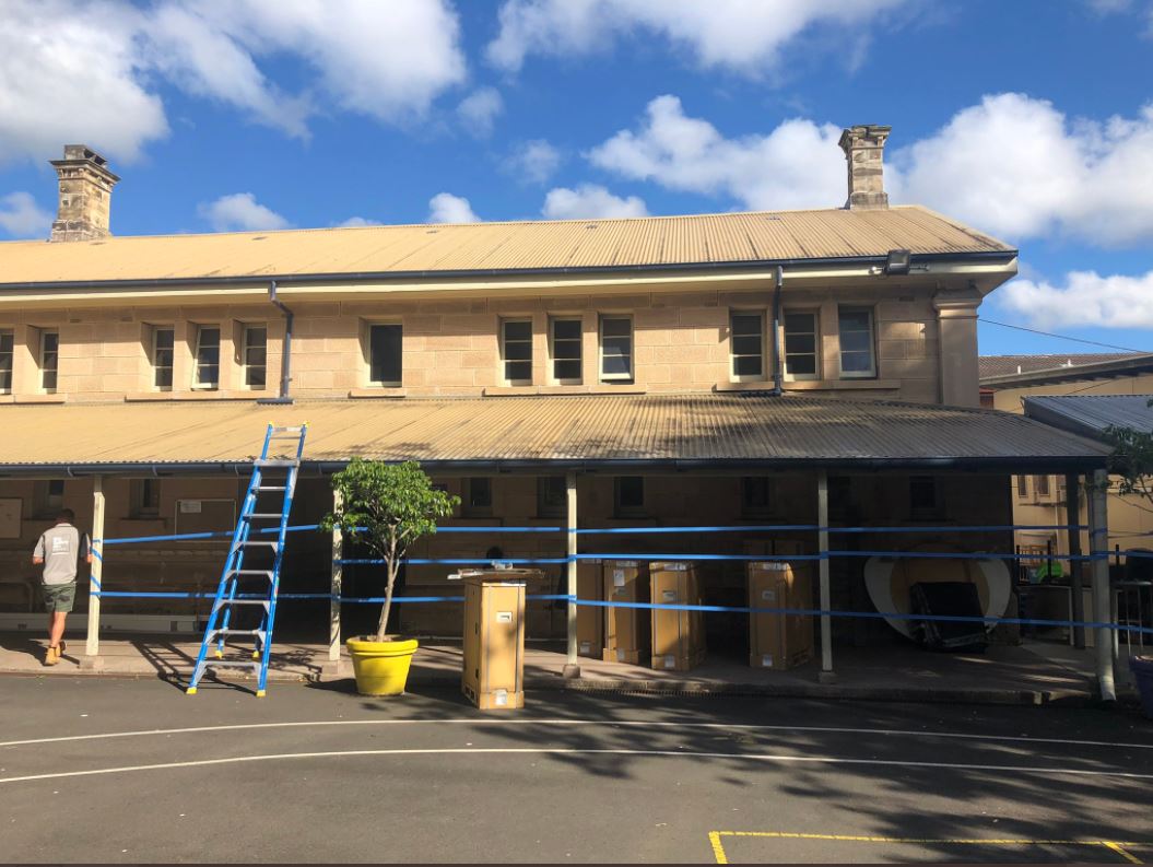 An early 7am start today for the installation of air con in our main office block &amp; classrooms. Very excited that this is happening before staff &amp; students return! 👍