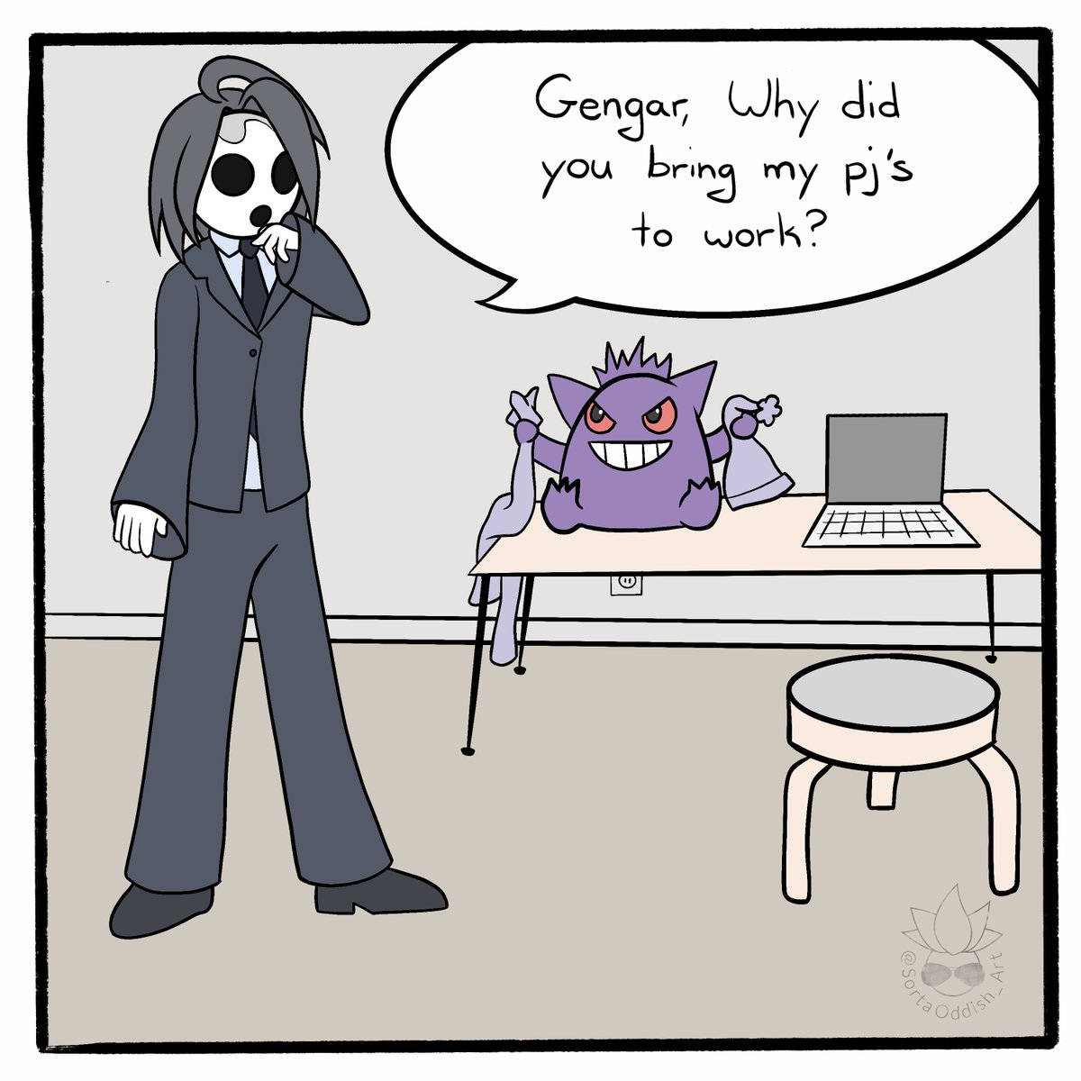 Brought to you by some weird AU where Allister is the dude in the suit and  shares an office with Bea instead of a gym. #Gengar #Metapod #PokemonMerch, image size:1200x1200
