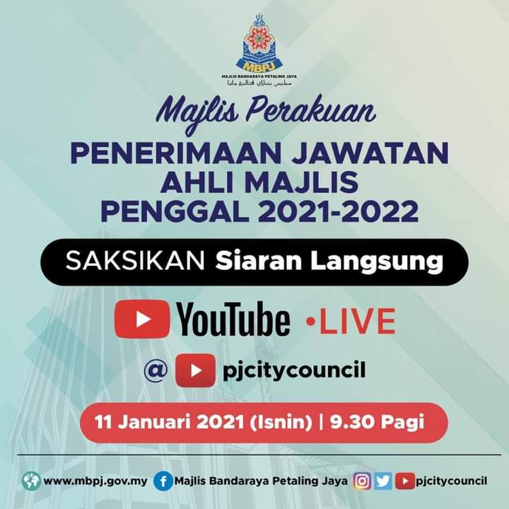 pjcitycouncil's tweet photo. Majlis Perakuan Penerimaan Jawatan Ahli Majlis Penggal 2021-2022 jam 9.30 pagi di Youtube @pjcitycouncil
 https://t.co/qOj9hi0jMH https://t.co/4fSySXPm1V