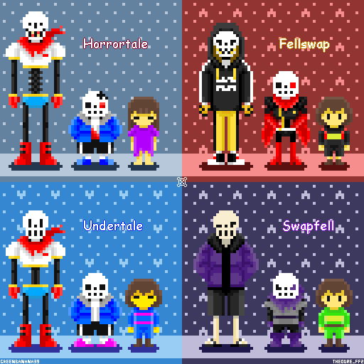 Theodore_FF2's tweet photo. #pixelart #Undertale #UndertaleAU #Underfell #Underswap #SwapfellRed #Swapfell #Fellswap #Horrortale #Outertale #Dancetale #UndertaleMob #Xtale #Epictale #Chocotale
左下のUTはAUと比較用
全AUのタグ入れると圧がヤバイねやっぱり← https://t.co/cRKlT1BBKN