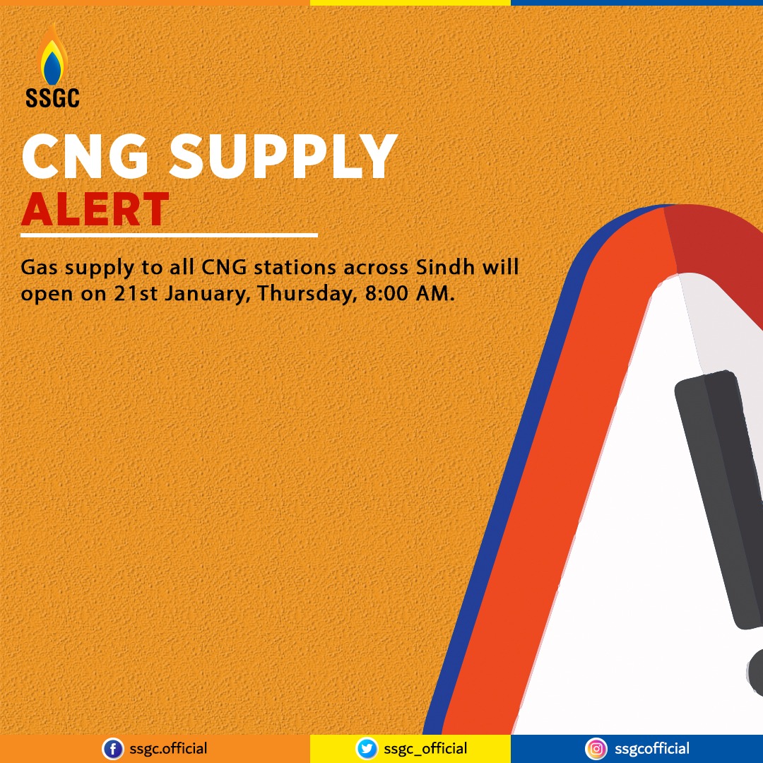 SSGC_Official's tweet photo. Gas supply to all CNG stations across Sindh will open on 21st January, Thursday, 8:00 AM.

#SSGC #CNGAlert https://t.co/G51mexAfTv