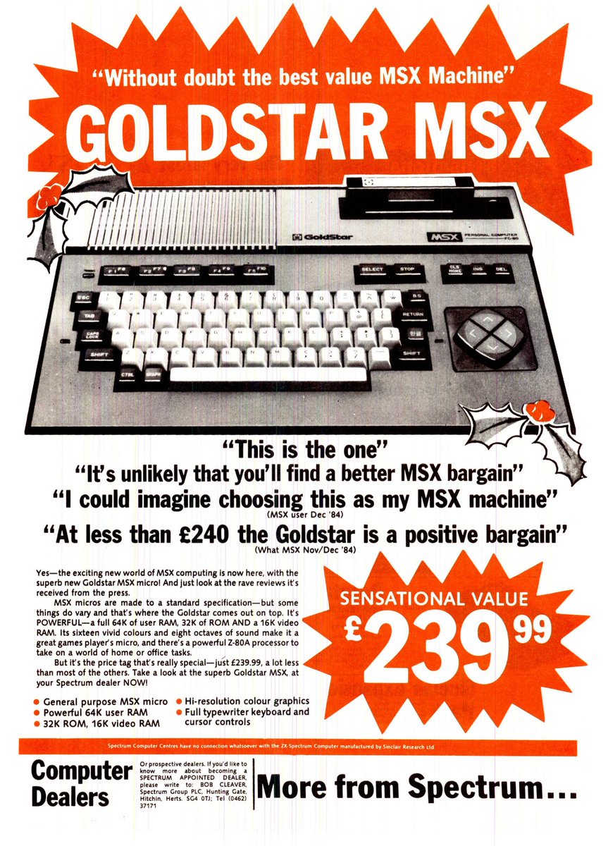 Retro70sChild's tweet photo. February 85 Goldstar MSX FC-200 £239.99 would be approx £508 in today's money.
.
#MSX #msxcomputer #GoldStar #goldstarmsx #goldstarfc200 #retrogamer #retrogaming #vintagecomputer  #zilog #z80 #8bit #8bitcomputer #Retro70sChild #personalcomputerworld #80s

https://t.co/4sMNdvTZ0U https://t.co/TlAU1npaU1