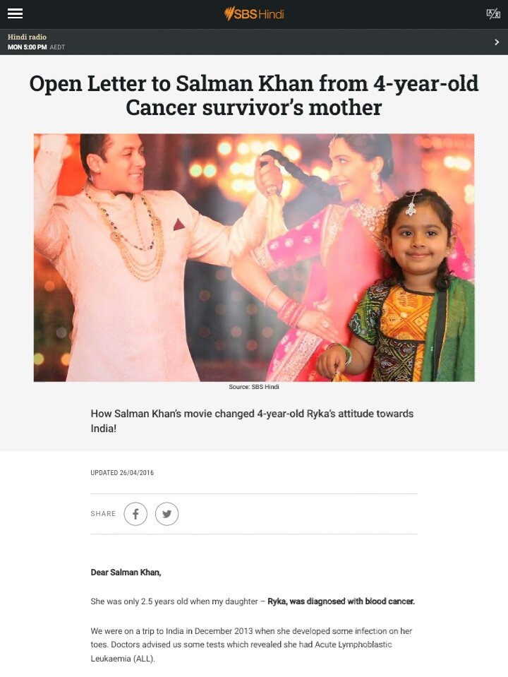 i_yogesh22's tweet photo. #ThrowbackTo2016 (MUST READ) 

How #SalmanKhan's PREM RATAN DHAN PAYO Changed The Attitude of a Then 4-Year-Old NRI Girl (Diagnosed With Blood Cancer) Towards India &amp; Indian Culture!

The Girl Who Thought She Got Diagnosed With Blood Cancer Due To Her Visit To India and.... (1/5) https://t.co/RGi3MjfkKw