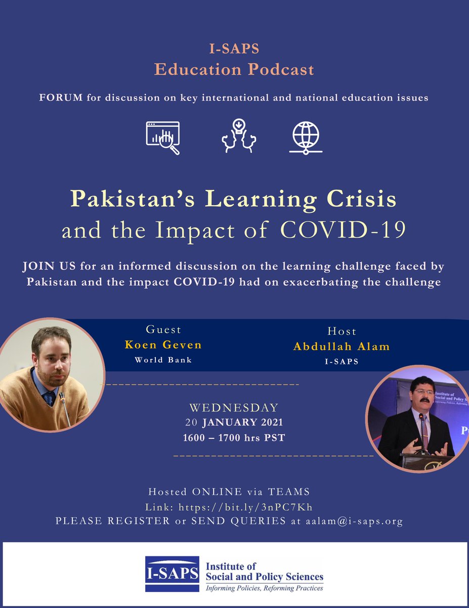 I-SAPS (@i_saps) on Twitter photo Join <a href="/koen_geven/">Koen Geven</a> and <a href="/abdullah_alam/">Abdullah Alam</a> as they discuss the #learning challenge in #Pakistan. The #podcast will delve deeper into the learning challenge faced by Pakistan, its implications, and the role of education actors to address the situation.
forum.i-saps.org/pakistans-lear… Join <a href="/koen_geven/">Koen Geven</a> and <a href="/abdullah_alam/">Abdullah Alam</a> as they discuss the #learning challenge in #Pakistan. The #podcast will delve deeper into the learning challenge faced by Pakistan, its implications, and the role of education actors to address the situation.
forum.i-saps.org/pakistans-lear…