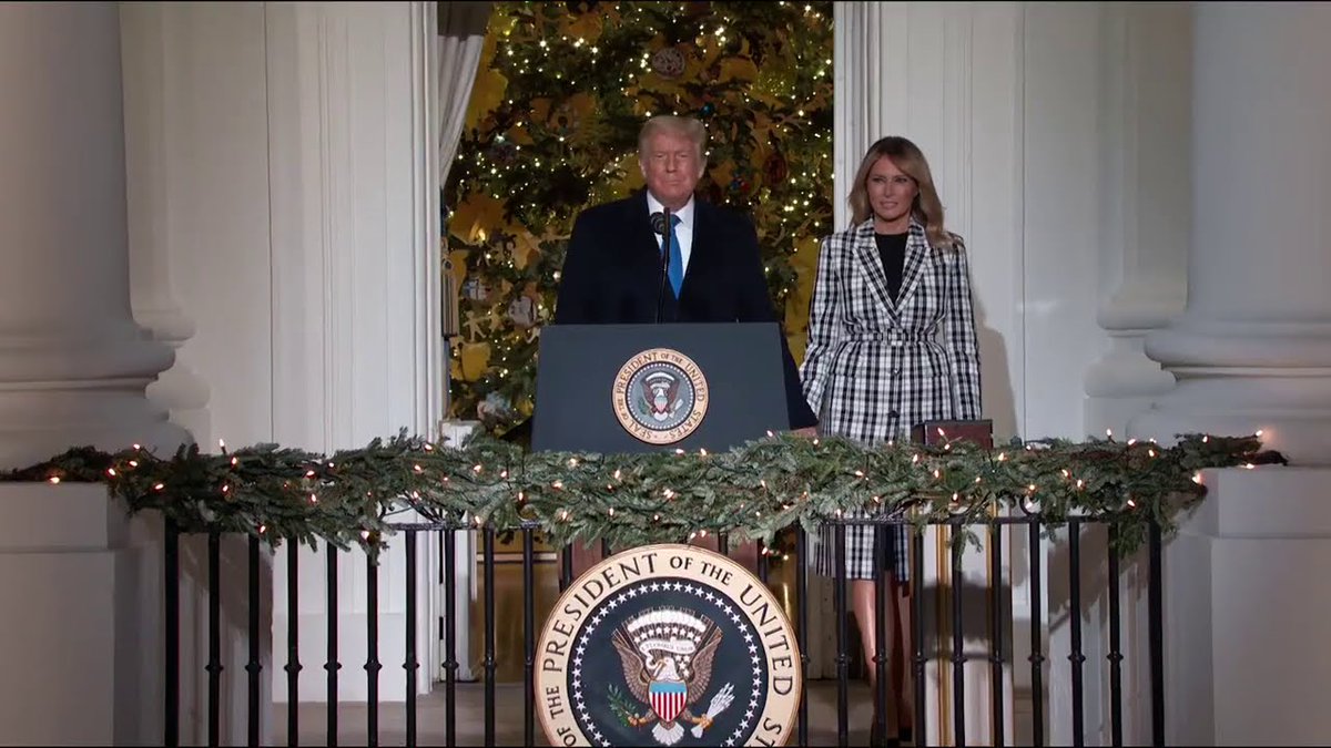 The lighting of the WH Christmas tree on the Ellipse began in 1923 during Coolidge Presidency. FDR and Churchill lit the Christmas tree from the South Potico of WH in 1941 (during WWII), likewise did  #PresidentT&  #FLOTUS in 2020 (during Covid).