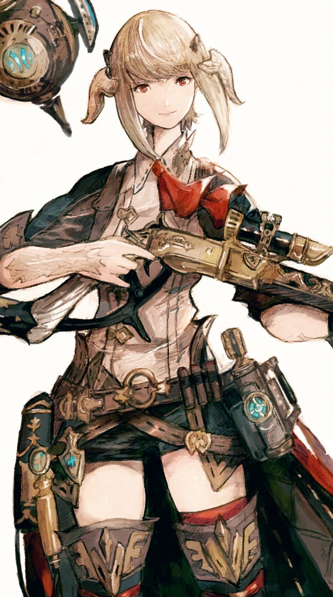 1girl au ra solo horns weapon thighhighs holding weapon  illustration images