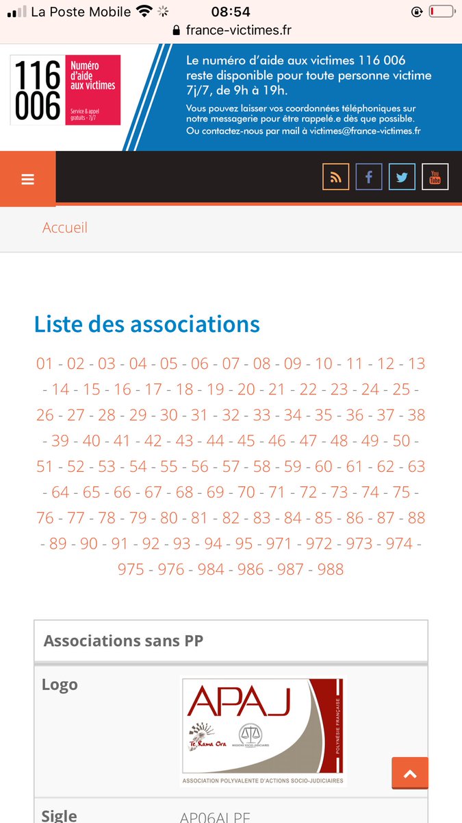 #12 : Ici le site « France Victimes » qui liste toutes les associations d’aide/info aux victimes selon les départements  https://www.france-victimes.fr/index.php/component/associationPour info, le numéro d’aide aux victimes  : 116006(Merci  @OpalePublic de l’info)  #MeetooInceste