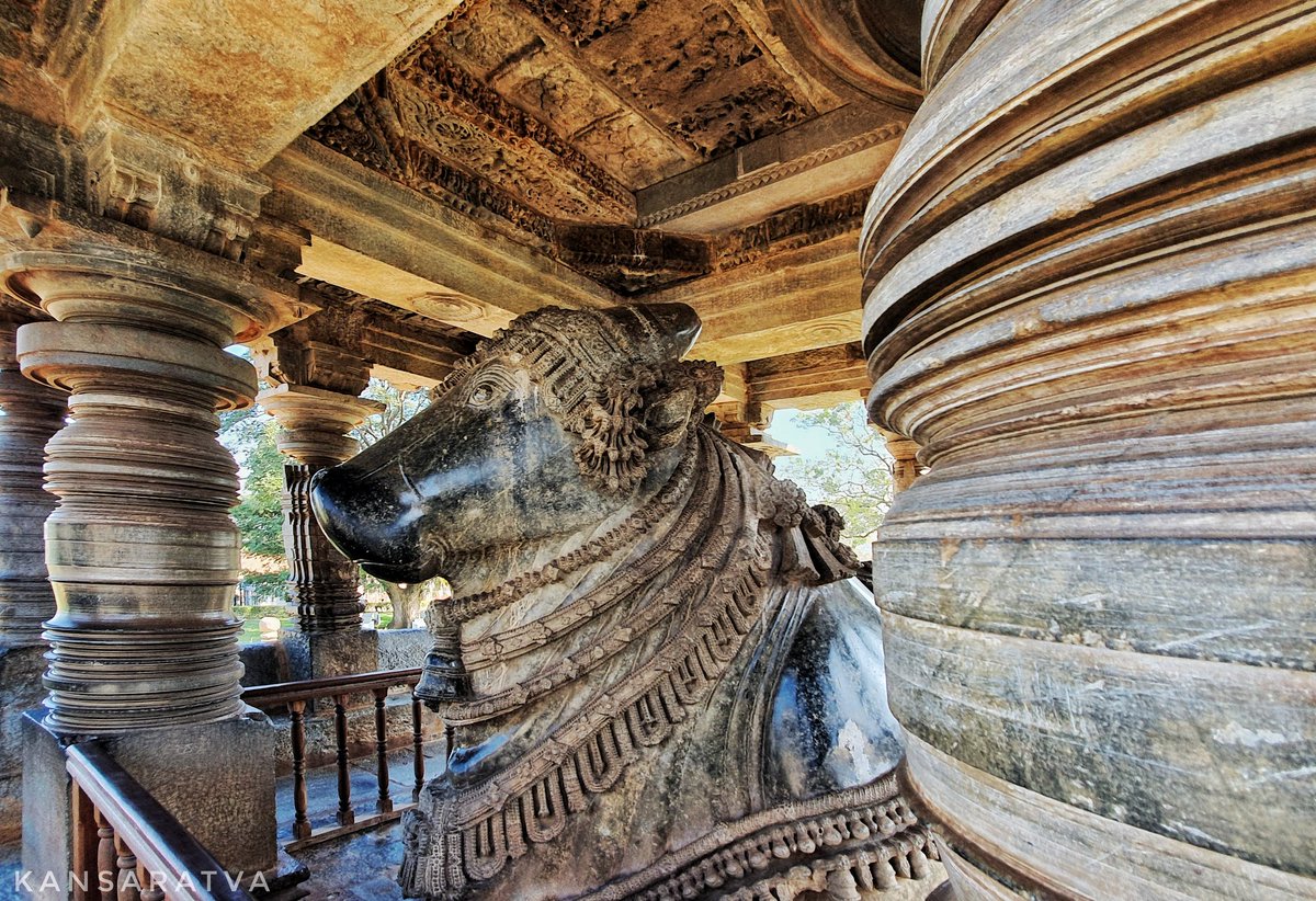 Hoysalēśvara temple.Note the distinctive pillar design.