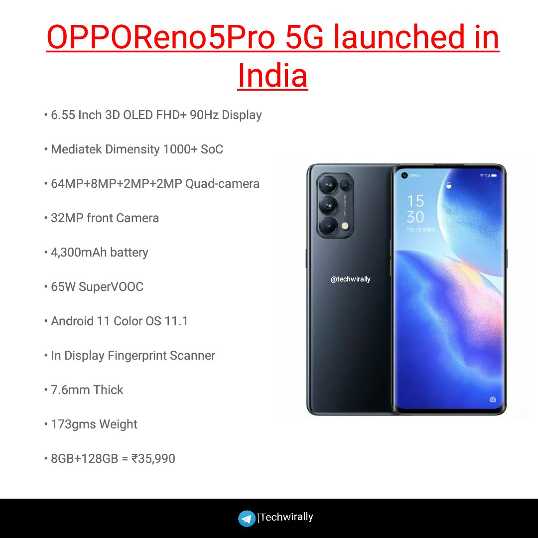 techwirally's tweet photo. #OPPOReno5Pro 5G price and specifications 

#Oppo #OppoReno5Pro #OppoReno5Pro5G https://t.co/RbbrhgyEfM