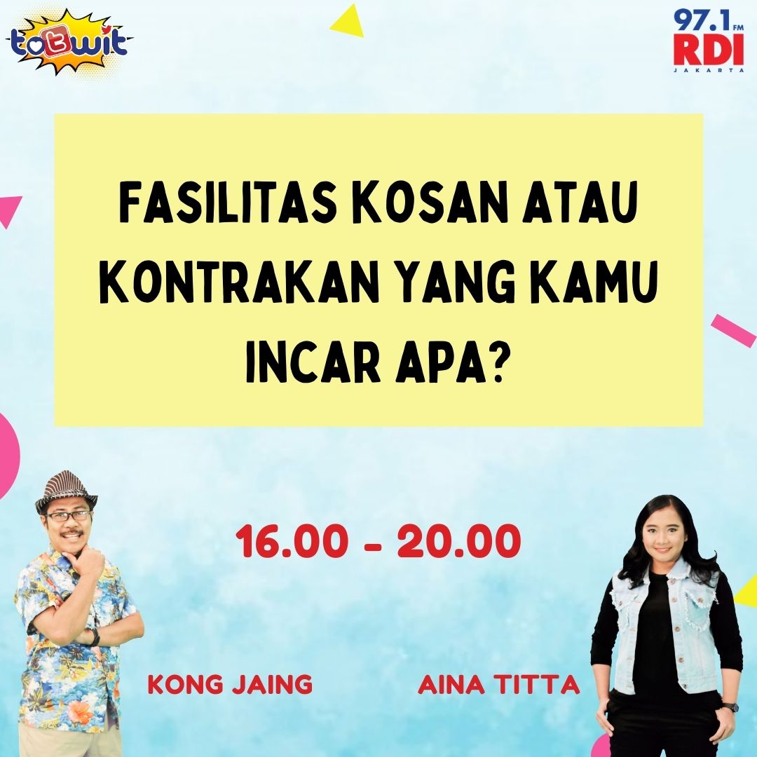97.1 FM RADIO RDI JKT (@rdi971) on Twitter photo #Totwit nih sobat RDI, bareng <a href="/KongJaing2/">Kong Ja'ing</a> & <a href="/ainatitta/">aina titta</a> pastinya! tema kita sore ini "Fasilitas Kosan Atau Kontrakan Yang Kamu Incar Apa?" Misalnya, kamar mandi di dalam kamar, ada parkiran motor, ada wifi, teman boleh nginap, dll
Langsung aja komen dibawah atau WA ke 08121212971 #Totwit nih sobat RDI, bareng <a href="/KongJaing2/">Kong Ja'ing</a> & <a href="/ainatitta/">aina titta</a> pastinya! tema kita sore ini "Fasilitas Kosan Atau Kontrakan Yang Kamu Incar Apa?" Misalnya, kamar mandi di dalam kamar, ada parkiran motor, ada wifi, teman boleh nginap, dll
Langsung aja komen dibawah atau WA ke 08121212971