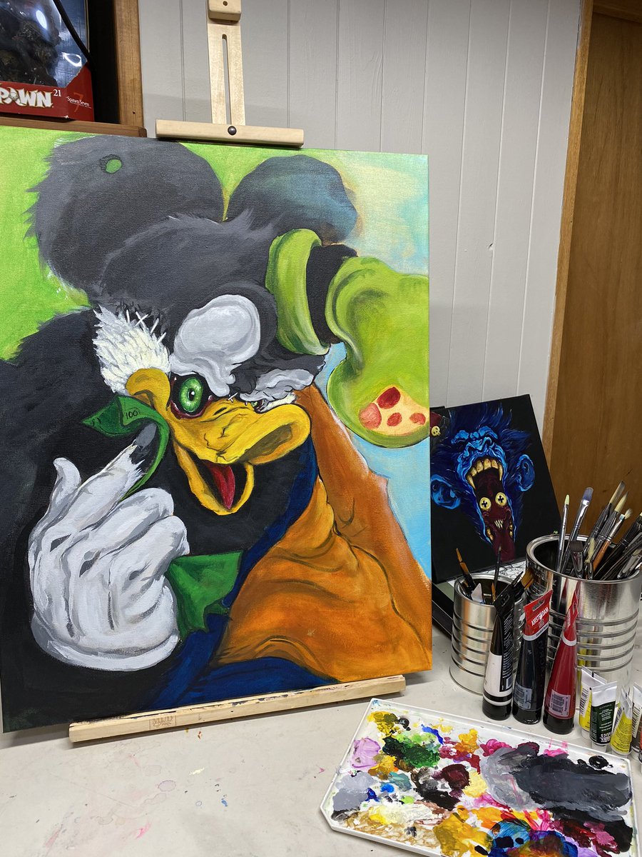 proofpuddingart's tweet photo. Working on finish this one up “frankin$tine” #frankinstein #art #artwork #acrylicpainting #proofpudding #disney #mickey #donaldduck #goofy #parasite #illustration https://t.co/4GWLk3r1un