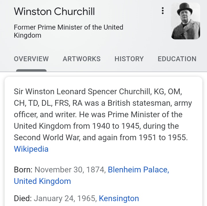 Churchill was Prime Minister of the United Kingdom from 1940 to 1945, during the Second World War, and again from 1951 to 1955.  #BTTF