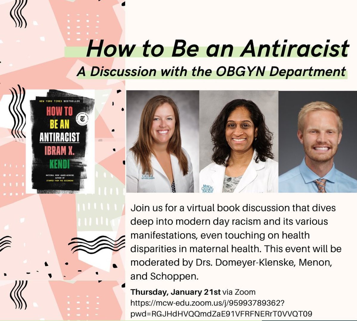 mcwreads's tweet photo. 📢This Thursday (1/21) from 12:00-1:00 CT join the #MCWCommonRead discussion on Health Disparities &amp; Maternal Mortality in the context of How To Be An Antiracist by @DrIbram facilitated by @mcwobgyn's own: Drs. Domeyer-Klenske, Menon, and Schoppen. 

#antiracism #BLM https://t.co/k42X9ptF5V