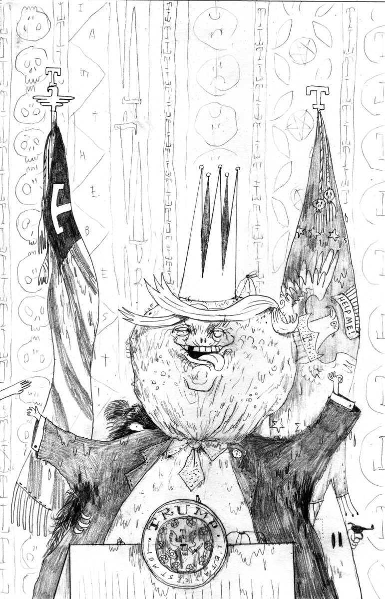 Trump is a narcissist so any attention is good to him, even sustained hatred as this project became. As the months of daily drawing went on I started questioning what I was doing and why. 2/9