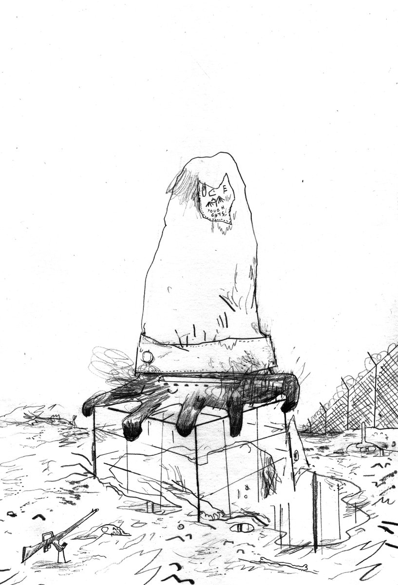 I still drew him and his crew (Trump, however small, is in every drawing), but I tried to resist drawings about whatever nutty thing he tweeted and looked for what his regime was doing. Environmental rollbacks, immigration crimes, weakening of our meager social safety net… 5/9