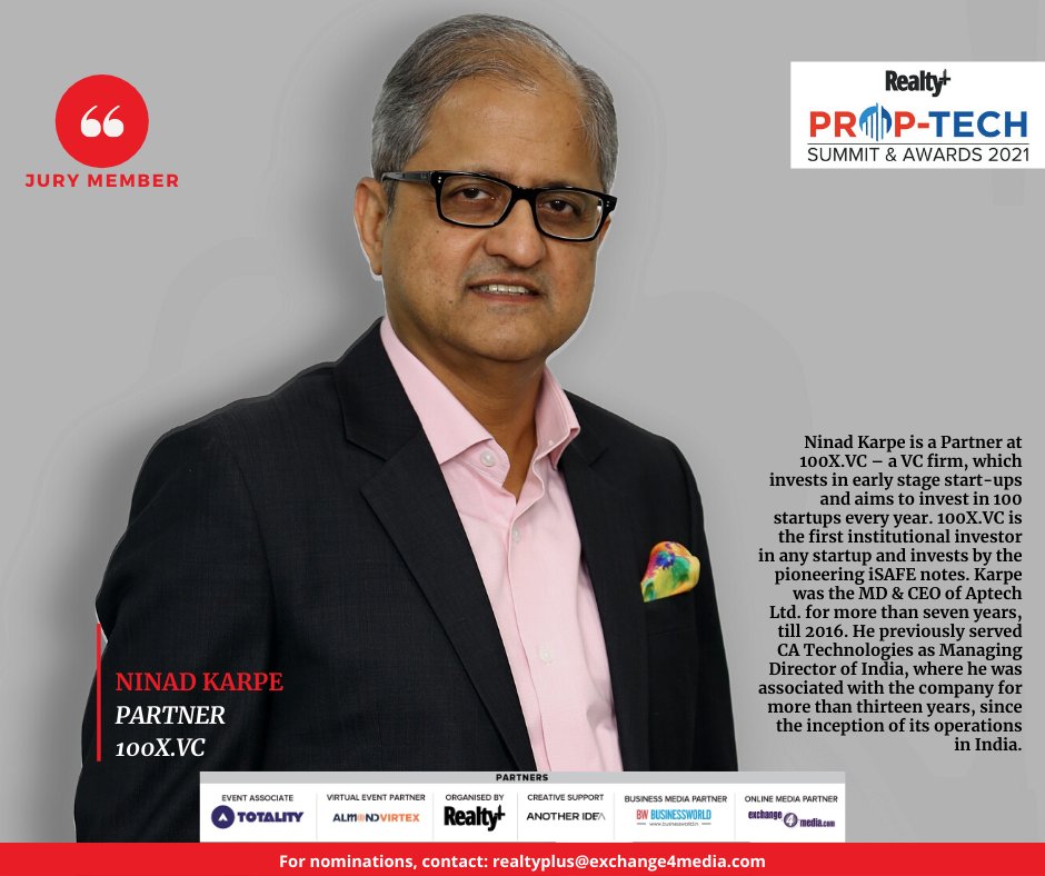 RPRealtyPlus's tweet photo. #Realty+ is delighted to have #Ninad_Karpe, Former MD & CEO - Aptech Ltd, Partner - https://t.co/TD942z0kNC on the 3rd Realty+ #PropTech #Awards 2021 Grand #Jury!
#Nominations #deadline is fast approaching, send in your entry now @ https://t.co/ngIvLo8nFS
#RPPropTechVirtual https://t.co/DziBqgIdVA