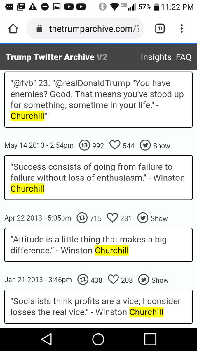  #PresidentT Tweets dating back to 2012 quoting or mentioning Churchill.