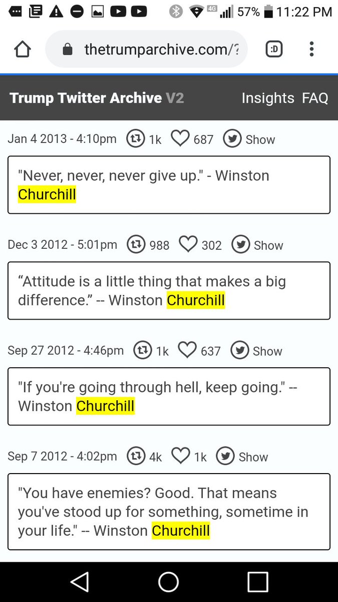  #PresidentT Tweets dating back to 2012 quoting or mentioning Churchill.