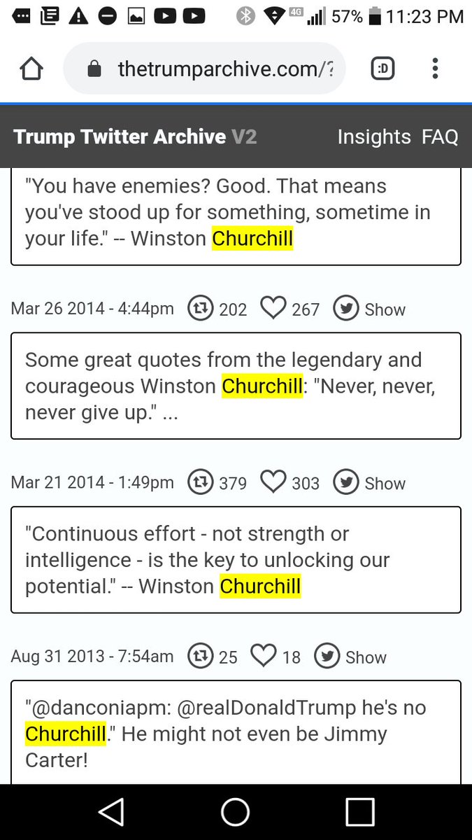  #PresidentT Tweets dating back to 2012 quoting or mentioning Churchill.