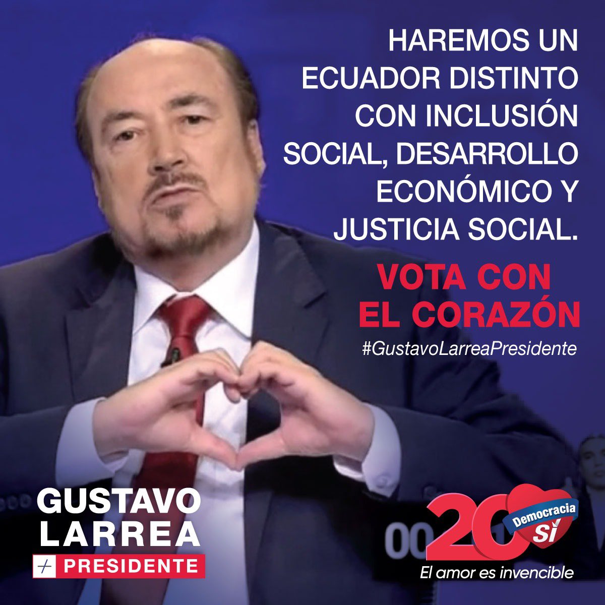 El País exige cambios profundos y requiere un Gobierno honrado con sentido de urgencia. Con tu voto este 7 de febrero un Ecuador mejor #SíEsPosible.
Vota con el corazón, #VotaTodo20

#GustavoLarreaPresidente
#AlexandraPeraltaVicepresidenta
 #Elecciones2021 #EmpleoSí #CréditoSí